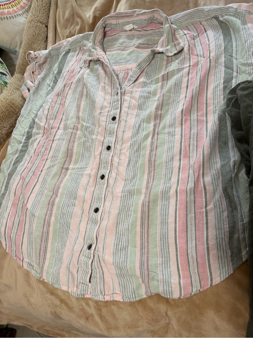 Nordstrom Calson Linen Striped Pastel Button-Up Shirt with Olive Linen Pants 1X - Picture 2 of 9